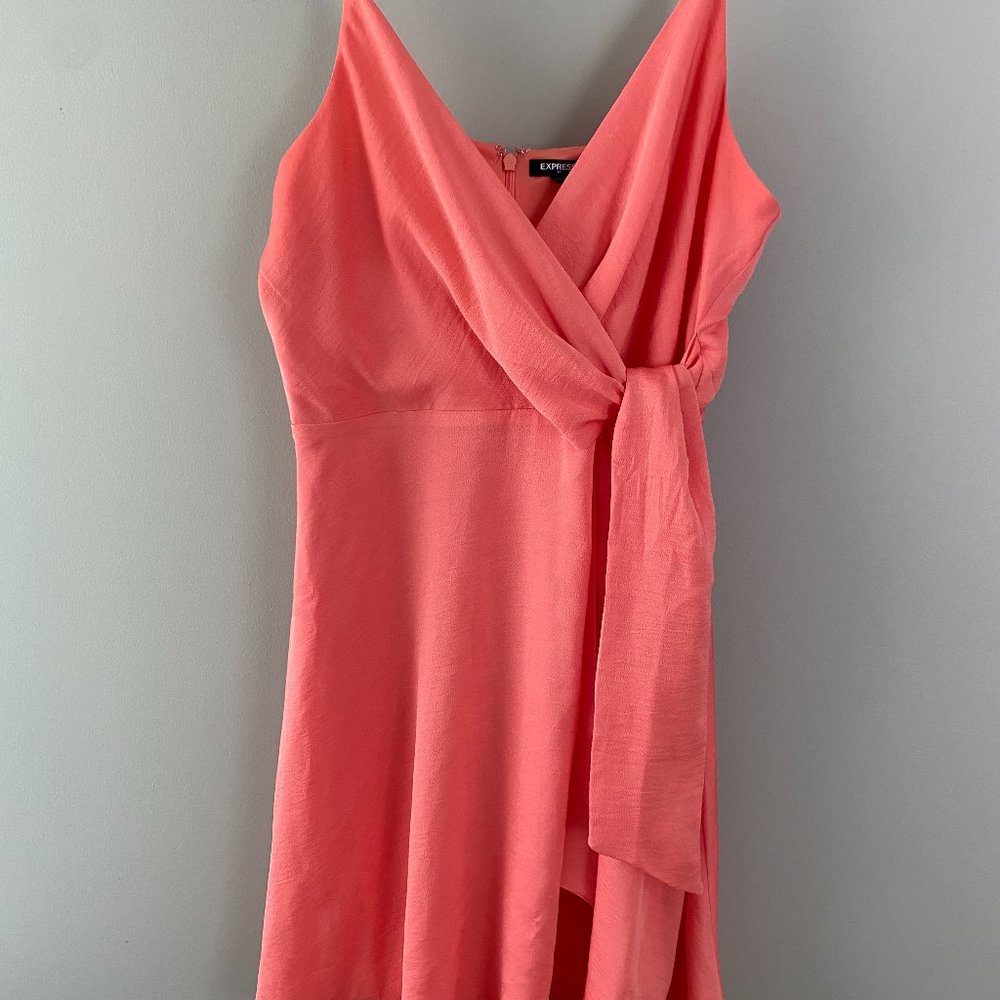 Coral pink skater wrap dress